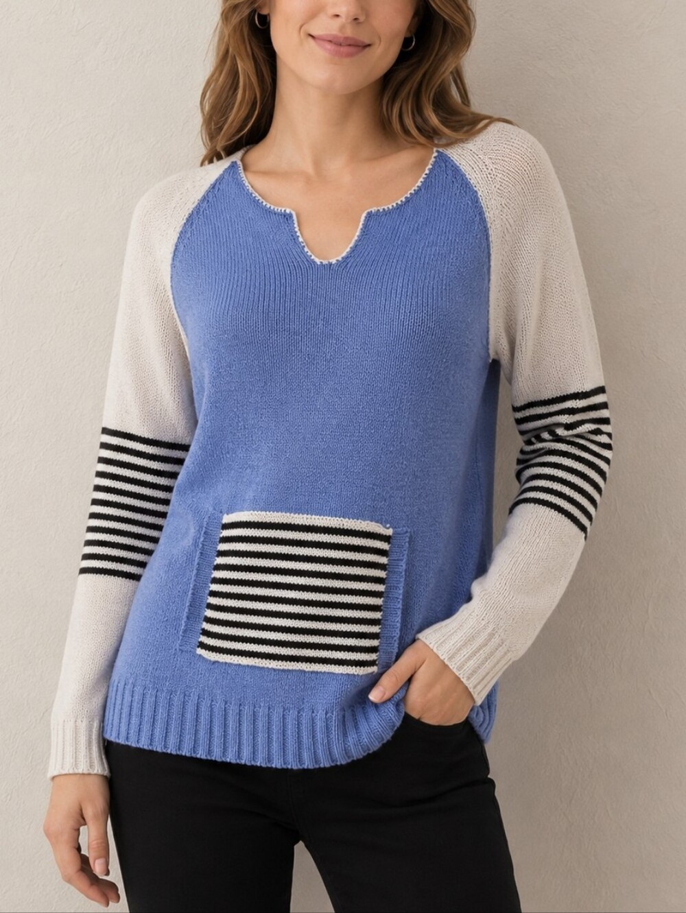 VTG FIA ITALIA Baby Blue Colorblock Striped Handloomed Fisherman Sailor Sweater